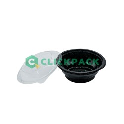 Caserola rotunda neagra pentru salata 500cc + capac transparent