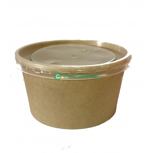 Bol din carton natur neimprimat 355 ml + capac transparent