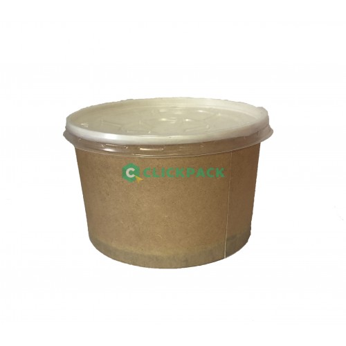 Bol din carton natur neimprimat 470 ml + capac transparent