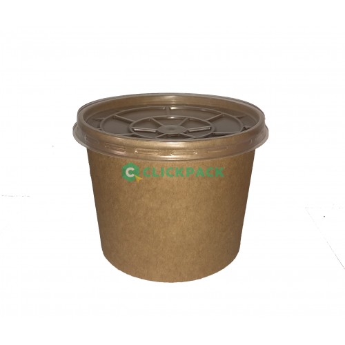 Bol din carton natur neimprimat 520 ml + capac transparent