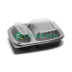 Caserola meniu neagra ovala - 2 compartimente cu capac bombat